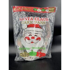 Vintage E-Z foil kitsch Santa Claus Cake Pans Aluminum Christmas Baking Set of 2